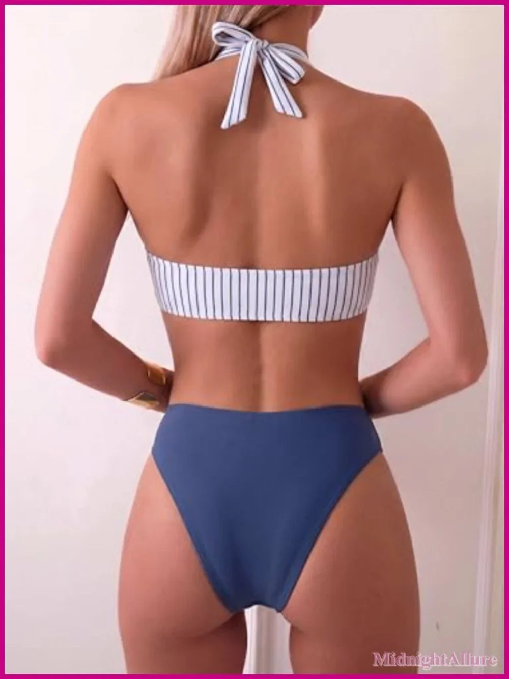 Women's Halter V Neck Bikini Set Ring Linked Two Piece Swimsuit Cheeky Bathing